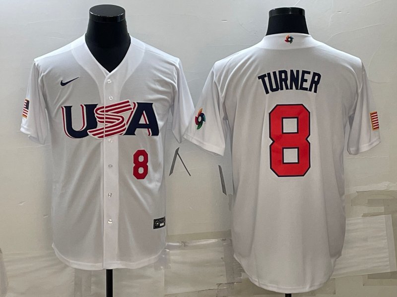 Men's USA Baseball #8 Trea Turner White 2023 World Baseball Classic Re –  Fans Sport Depot